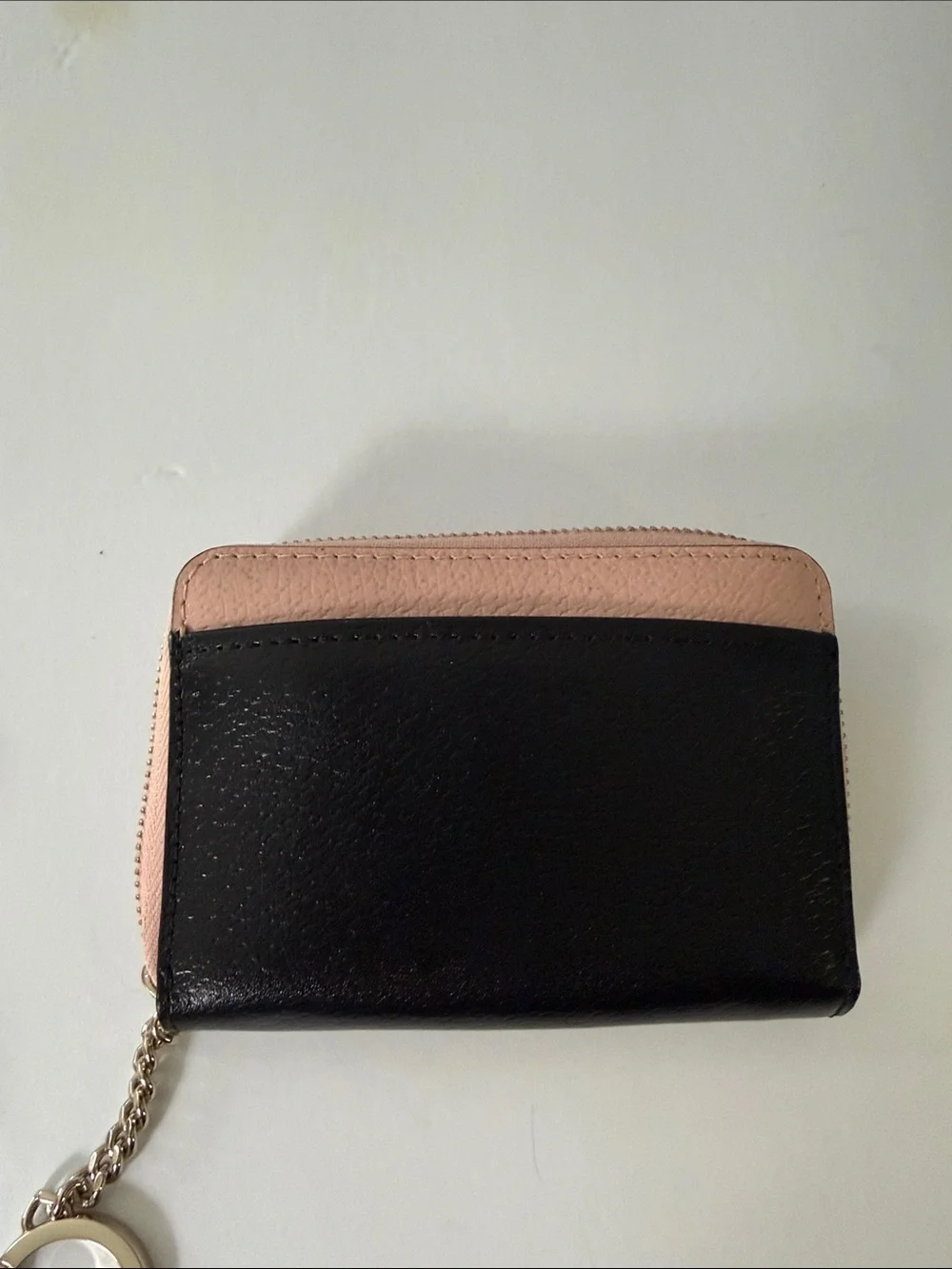kate spade Two-Tone Pink and Black Leather Zip Card Wallet with Key Ring